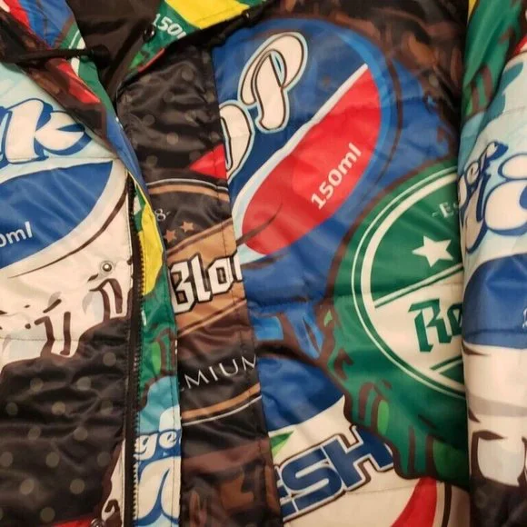 Members Only Mens Size M Black Soda Bottle Cap Jacket Faux Fur Hooded Puffer - Picture 5 of 7